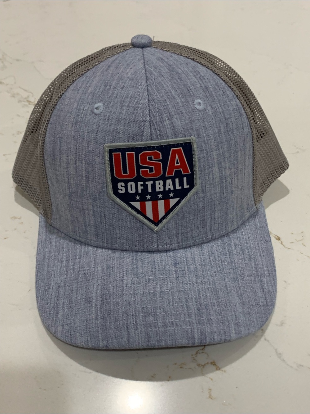 USA Softball Light Blue and Gray Mesh Cap